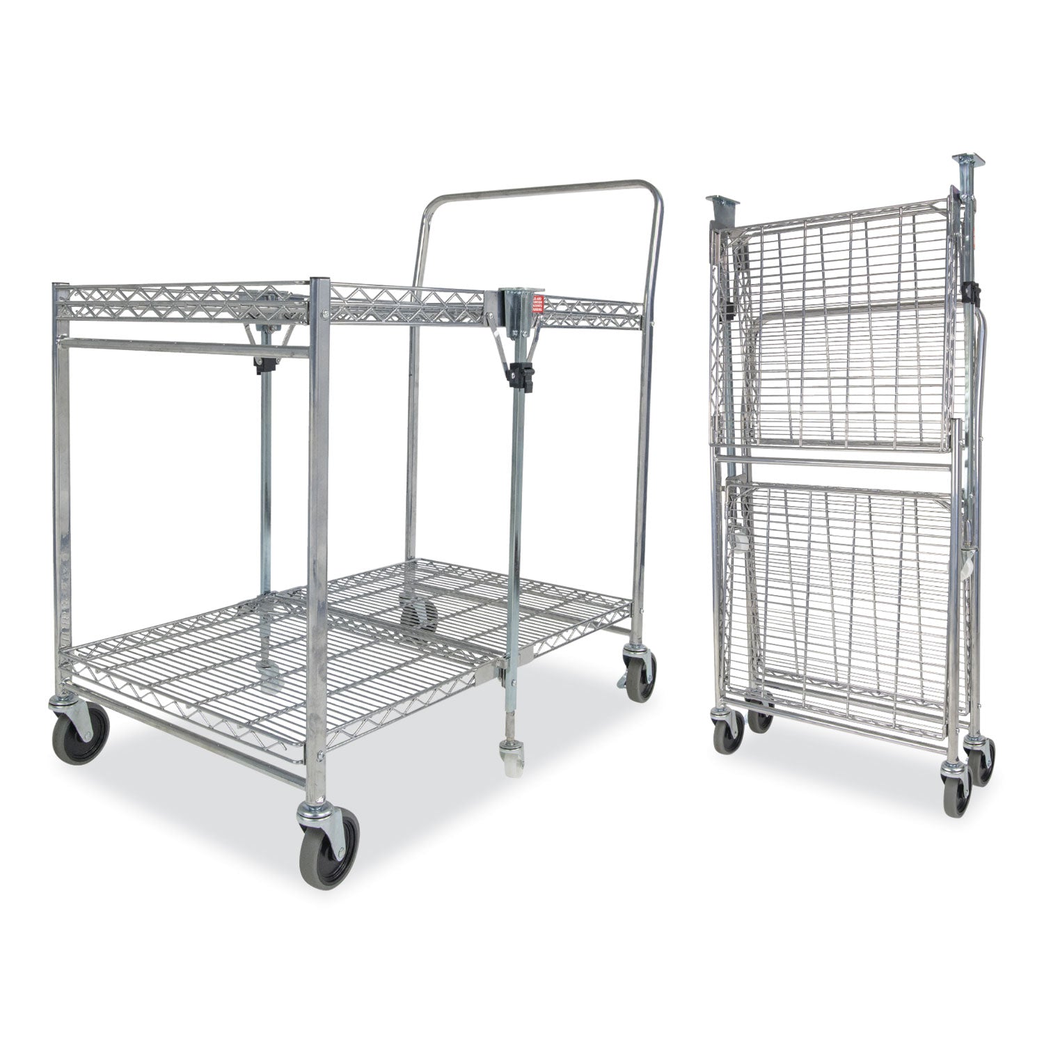 Bostitch® Stowaway™ Folding Carts, Metal, 2 Shelves, 250 lb Capacity, 35" x 37.25" x 22", Chrome
