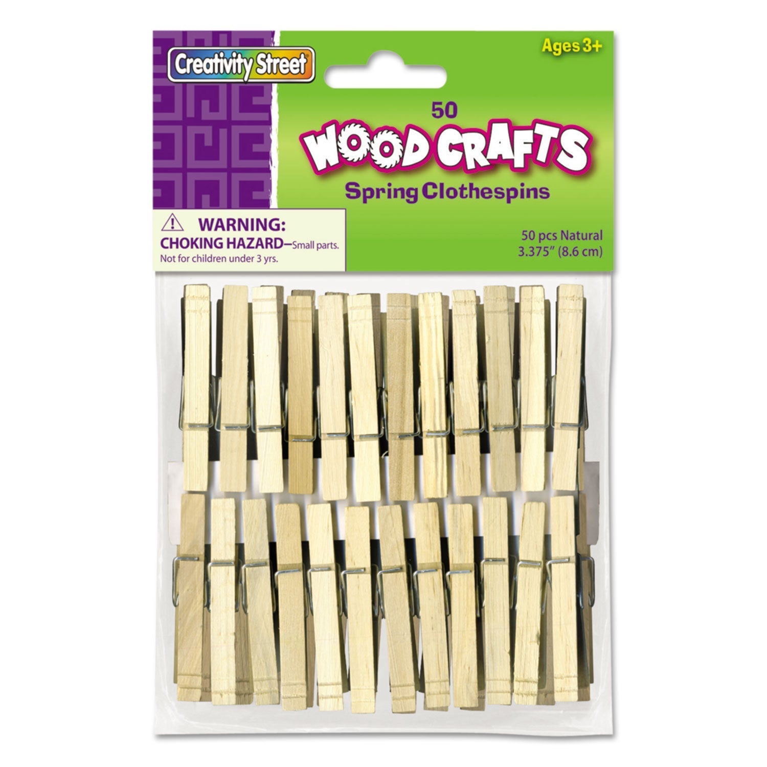 C-47 Wood Spring Clothespins, 3.38" Length, Natural, 50/Pack