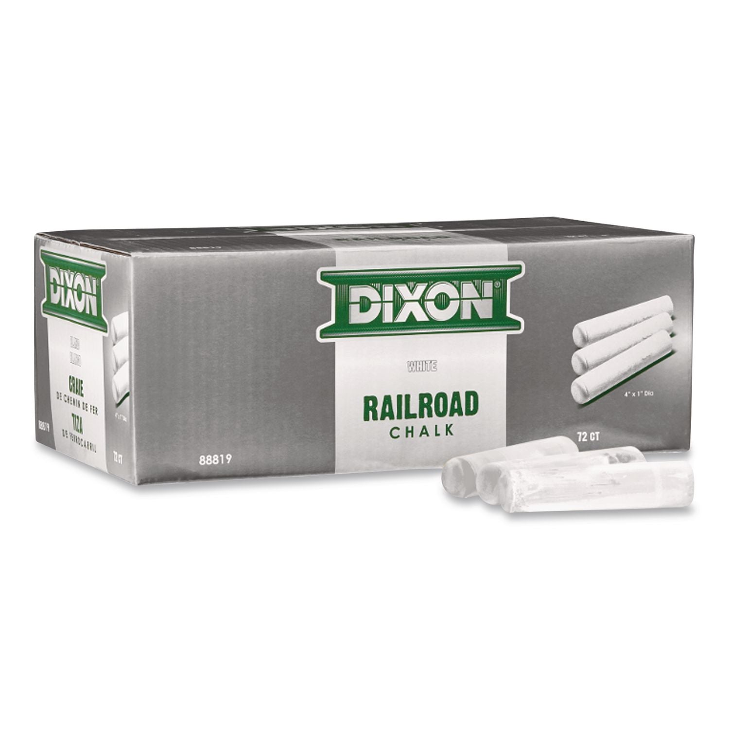 Dixon Railroad Crayon Chalk 4" x 1" 72 Count Box (White, Yellow)