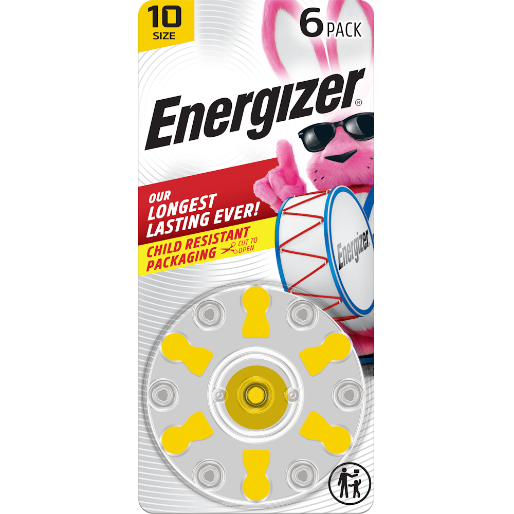Energizer Hearing Aid Batteries, Size 10, Yellow Tab, 6 Pack