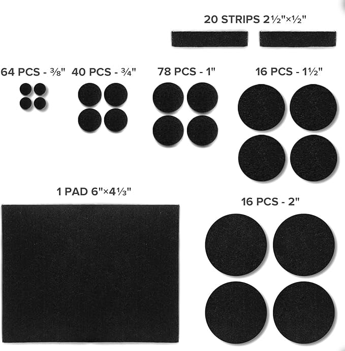 Felt Sound Dampening Furniture Pads (Black, Brown, Grey, Tan, White)