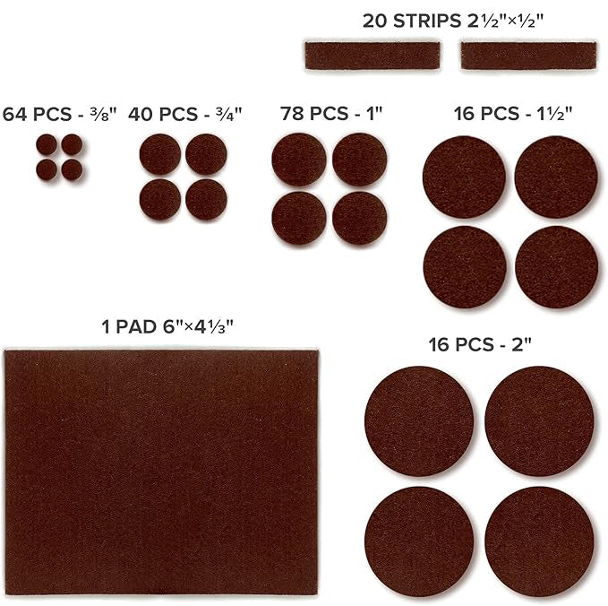 Felt Sound Dampening Furniture Pads (Black, Brown, Grey, Tan, White)