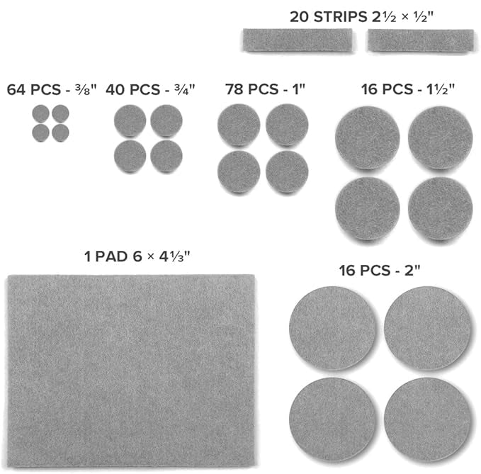 Felt Sound Dampening Furniture Pads (Black, Brown, Grey, Tan, White)