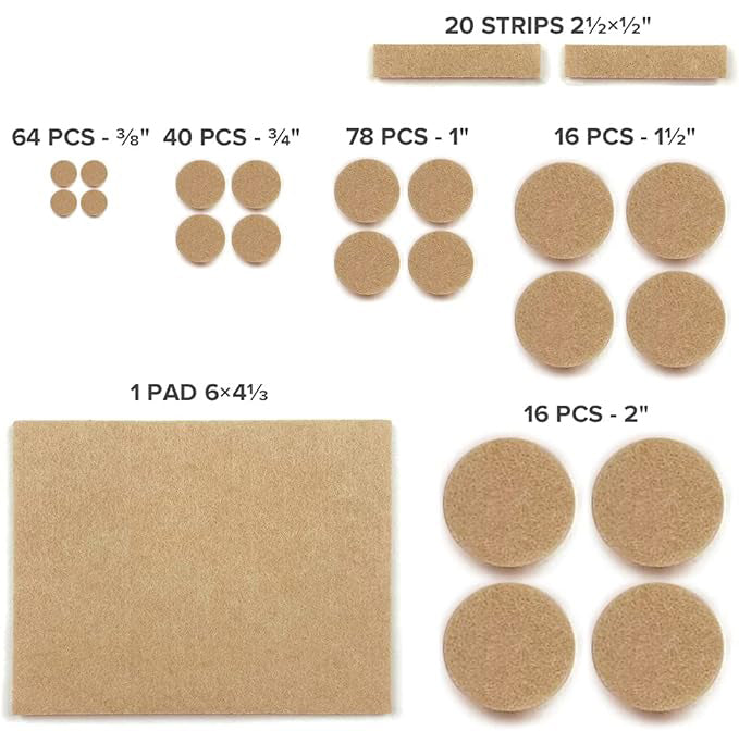 Felt Sound Dampening Furniture Pads (Black, Brown, Grey, Tan, White)