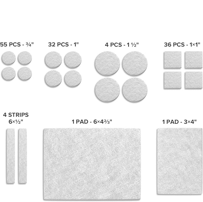 Felt Sound Dampening Furniture Pads (Black, Brown, Grey, Tan, White)